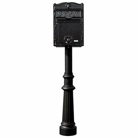 BOOK PUBLISHING CO 18 in. Kingsbury FRONT Retrieval Mailbox with Hanford Post & Decorative Fluted Base - Black GR3183881